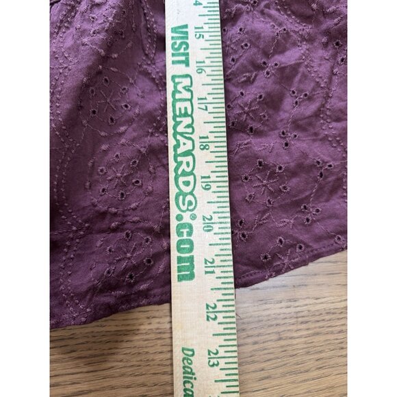 Old Navy Top Women Small Maroon Embroidered Eyelet Long Sleeve Peasant Boho - Picture 6 of 14